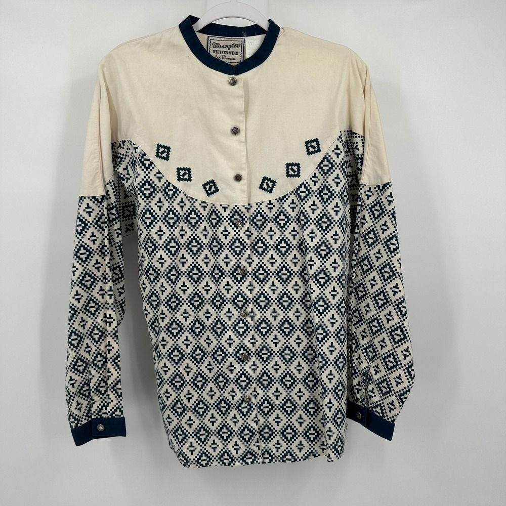 Wrangler Western‎ Wear Womens Vintage Southwestern Top Size L Aztec Cowgirl